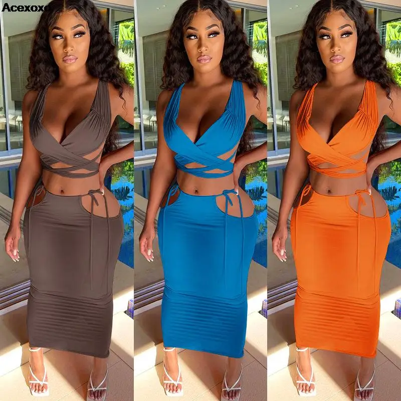 

Fashion casual sexy summer new solid color two-piece set
