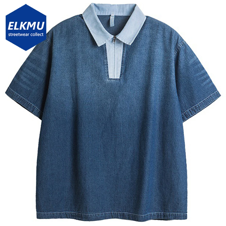 

2024 Men's Summer Denim T Shirts American Style Vintage Loose Short Sleeve Tshirt Harajuku Oversized Hip Hop T-shirt Tee
