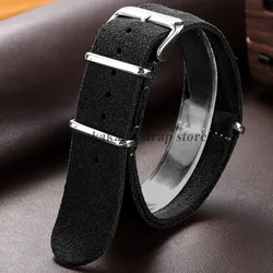Premium Genuine Suede Leather Watch Strap - Versatile Fit - 22mm (Black)