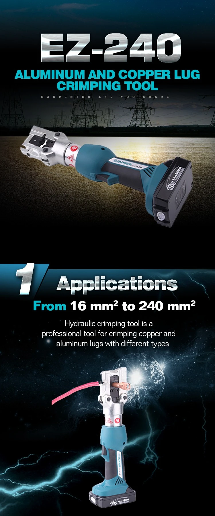 YYHC-240 Battery Operated Cable Terminal Crimping Tool Size From 16mm2 to 240mm2