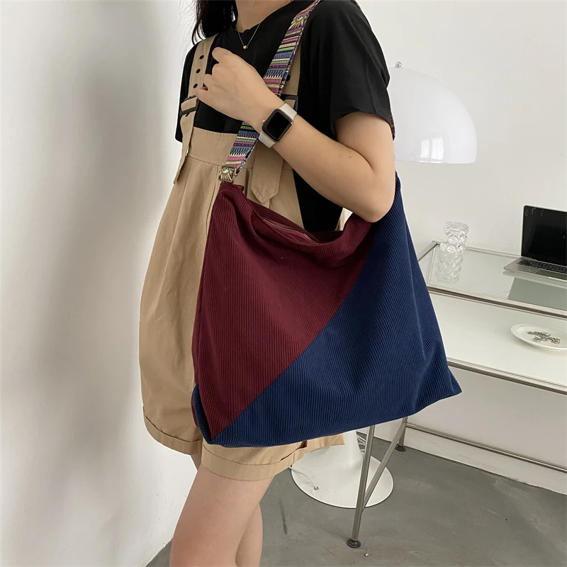 Borsa A Tracolla In Velluto A Coste Grigio - Grande Capienza 18L Con Tracolla Regolabile E 6 Tasche - Per Donne, Shopping, Viaggio E Università