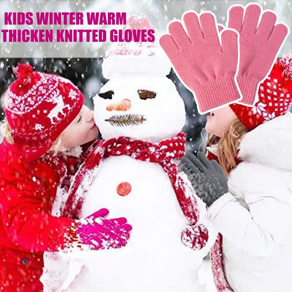 Winter Warm Kids Gloves Windproof Knitted Soft Full Finger Outdoor Cycling Gloves Thermal Anti-cold Children Running Gloves