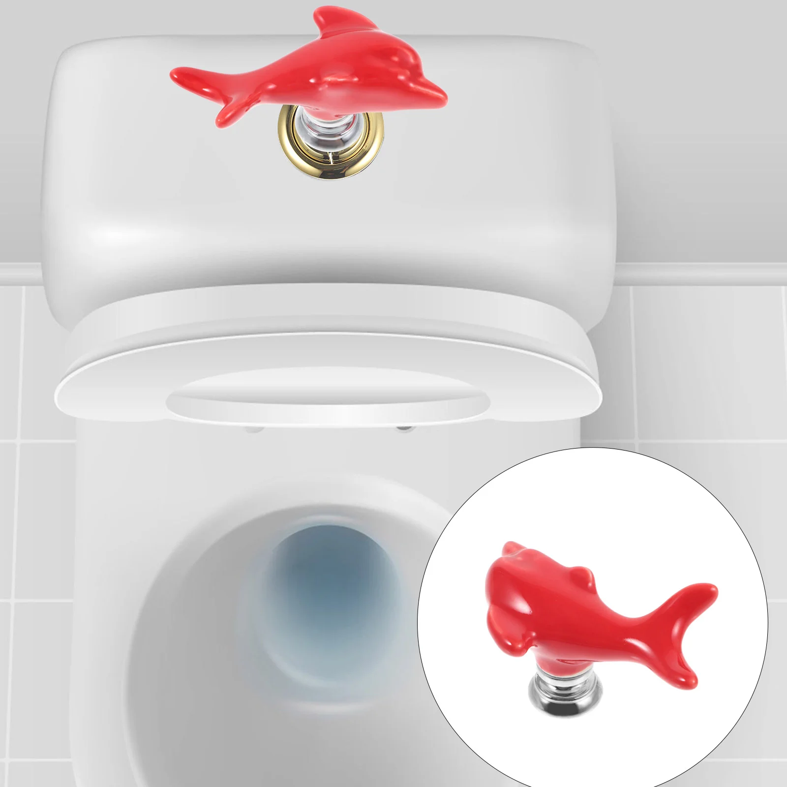 

2 Pcs Toilet Button Assistant Tool for Bathroom Tank Parts Dolphin Accessories Flush Helper Ceramics Replacement Home