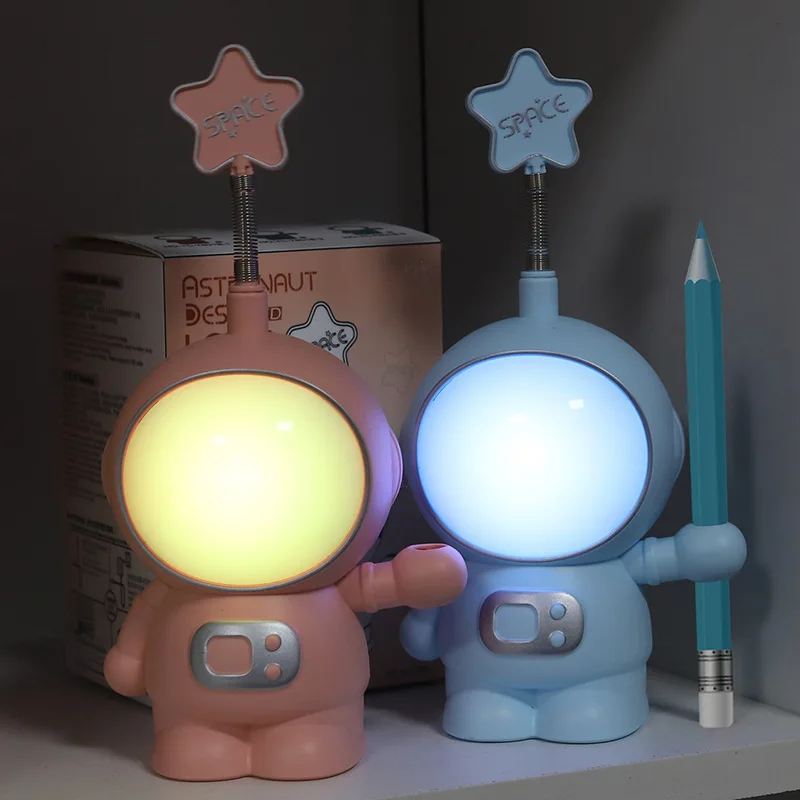 

Cartoon Astronaut Led Reading Night Light with Pencil Sharpener Color Adjust Bedside Desk Lamp for Kids Student Dormitory Decor