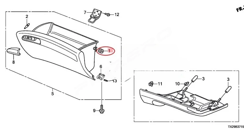 혼다 시빅 핏 시티 크라이더 1980년대1990년대용  글러브 박스 스토퍼 툴박스 버퍼 패드 새 제품