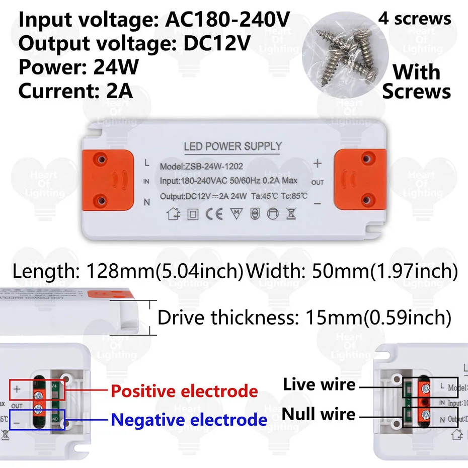 Ultra-Thin LED Power Supply Transformer for Strip Lighting, 12W-120W, DC 12V/24V