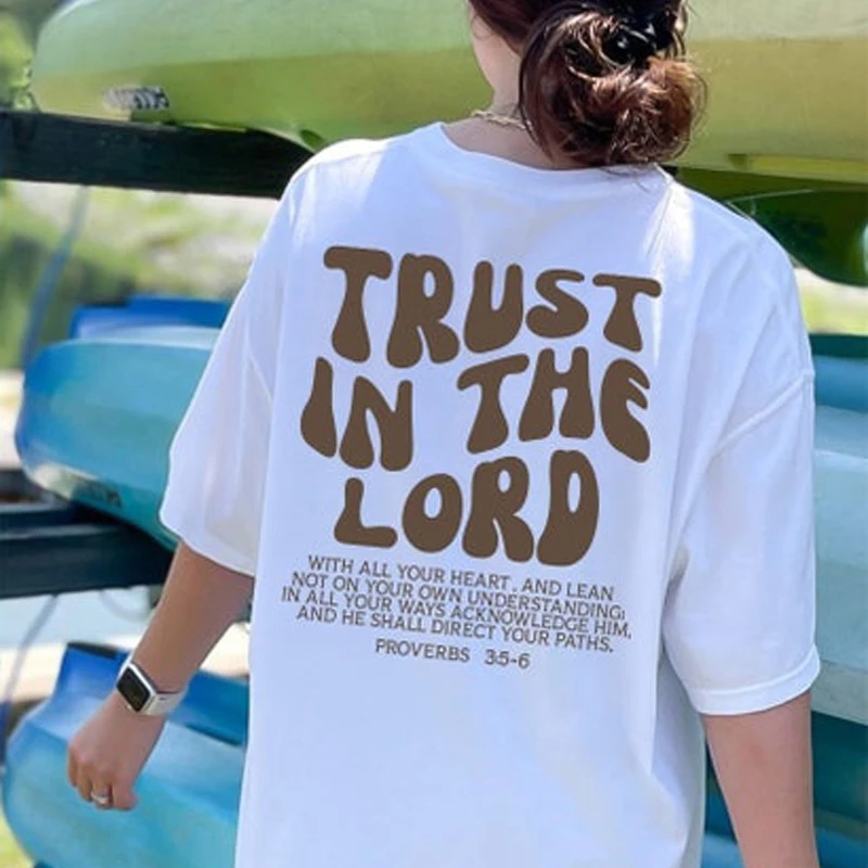 

Женский летний топ с коротким рукавом и надписью «Trust In The Lord»