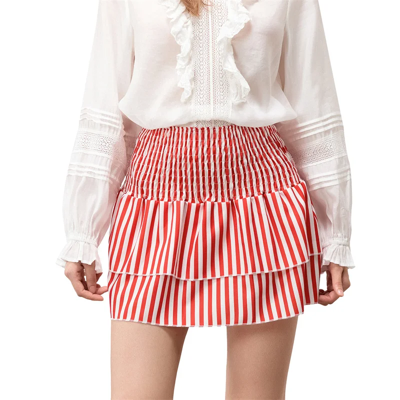 Minifalda de verano para mujer, con estampado floral, elástica, de cintura alta, con volantes escalonados, faldas cortas de corte A, faldas para salir, ropa de calle
