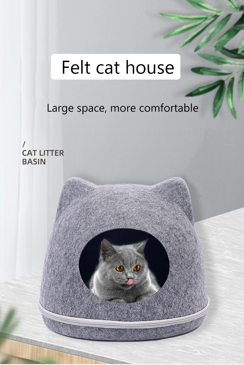 Felt Cat Tunnel Bed with Zipper Design