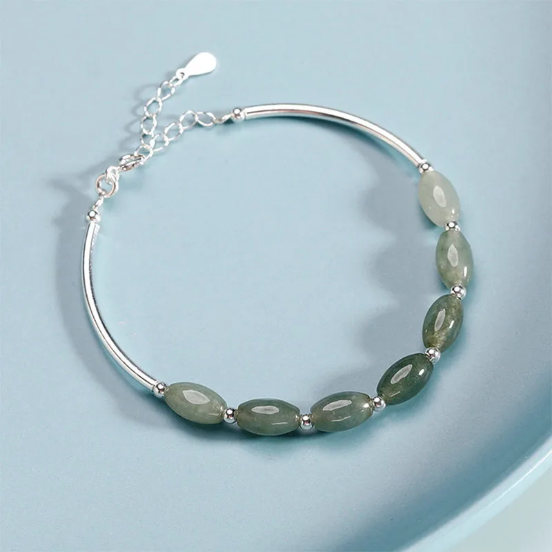 

Natural Stone Green Jade 100% S925 Sterling Silver Bracelet High Jewelry Light Luxury Couple Birthday Gift