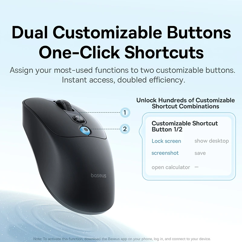 【NEW】Baseus EM2 Ergonomic Wireless Mouse Bluetooth 5.3 2.4G Type-C Charging Ultra Light Silent Mice Customizable Button Mouse