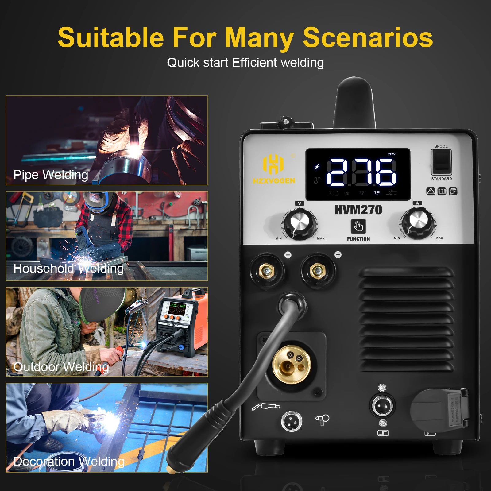 Hzxvogen 4 In 1 Digital Screen 220V HVM270 Cut/Mma/Gas Gasless Mig Welding Machine Support 1/5Kg Wire soldering ferramentas