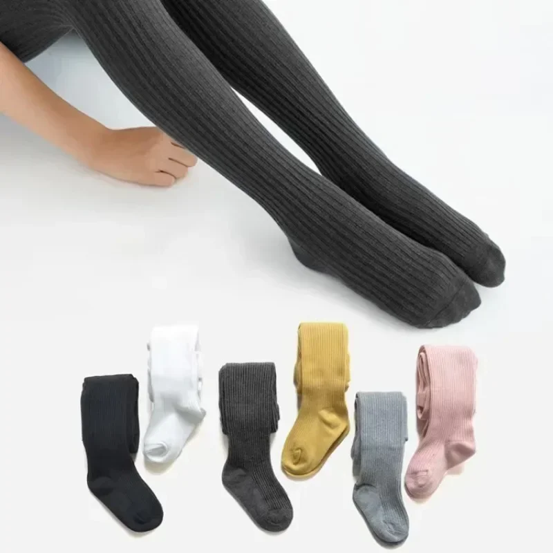 Spring Autumn Children Tights For Girls Cotton Knitted Kid's Girls Pantyhose Solid Soft Baby Leggings White Black Tight kids pantyhose ballet tights toddler tights
