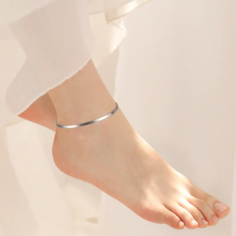 Bow-knot 925 Silver Anklet women, Simple anklet adjustable, pure silver ankle bracelets Summer bare foot chain jewellery women