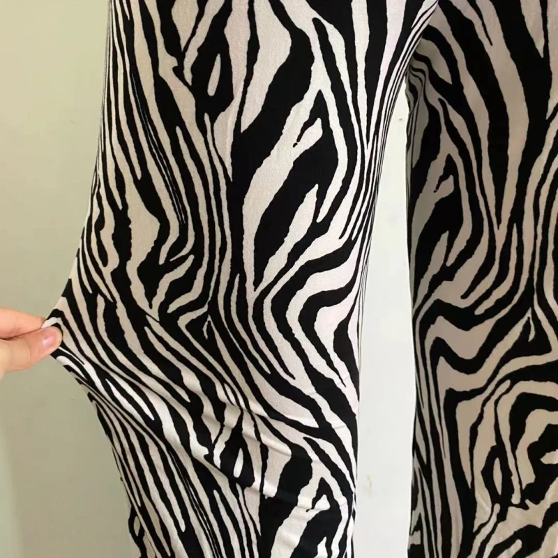 Women Zebra Print Wide Leg Pants Casual Streetwear
