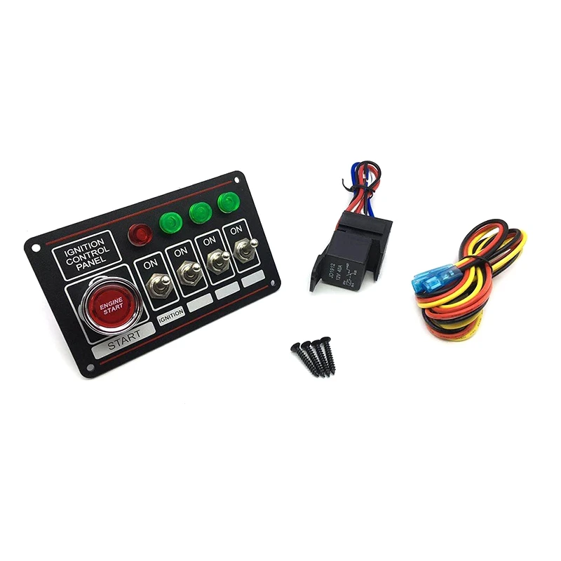 

12V Ignition Switch Panel Engine Start Push Button LED Toggle Racing Auto, Black