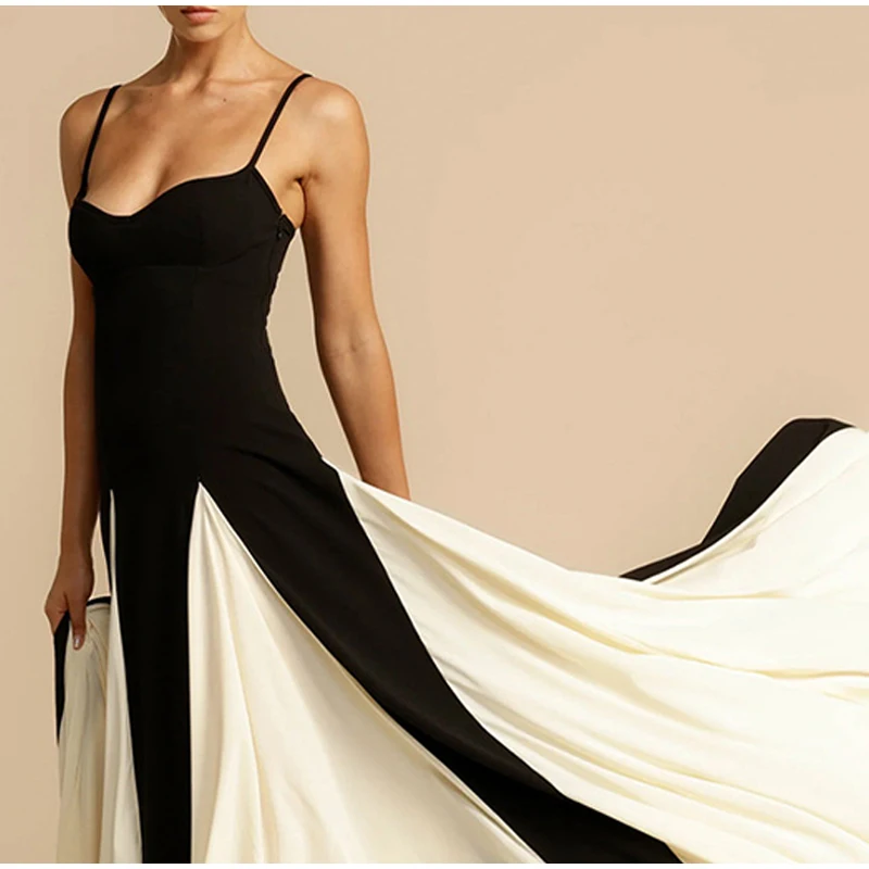 Fashion Patchwork Strap Maxi Dress Women Sexy Sleeveless Backless Female Sling Dresses Summer New Party Lady Robe