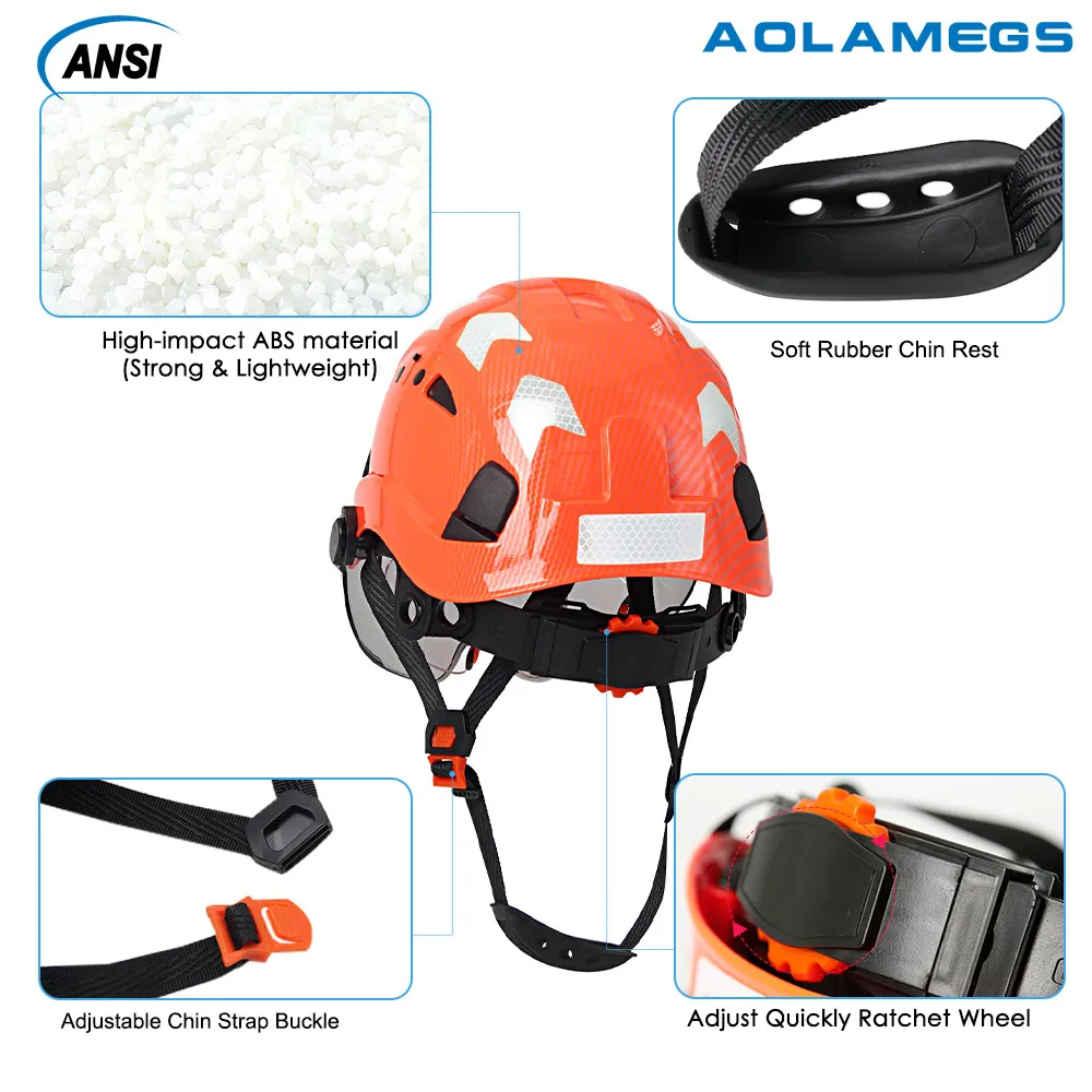 CE Bright Color Carbon Fiber Safety Helmet w/ Double Goggles ABS Protective Equipment Helmets Engineer Construction Hard Hat
