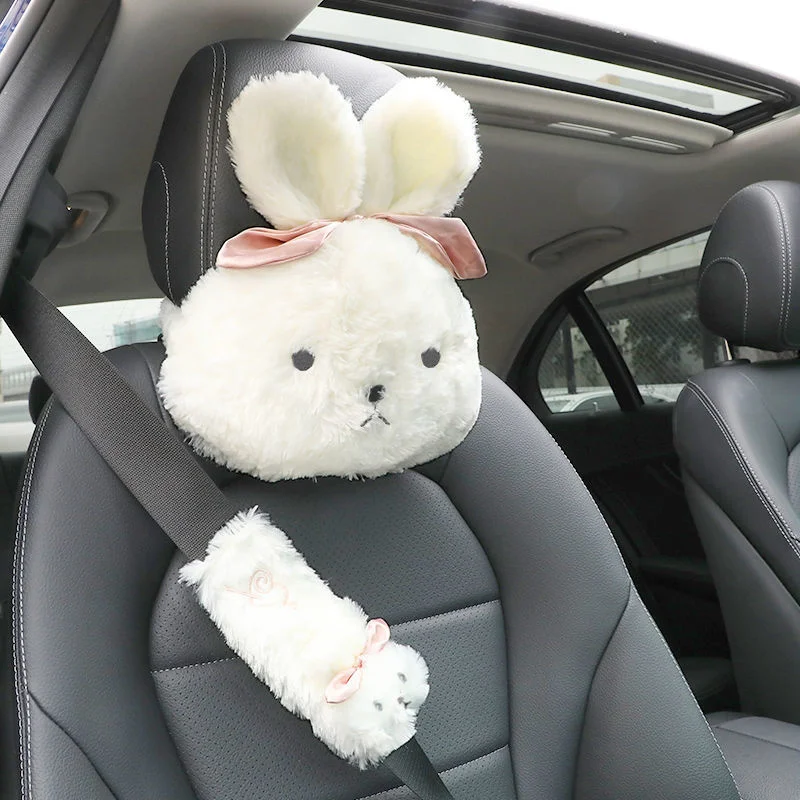 Auto,Appui-tête de voiture en forme de lapin mignon, coussin