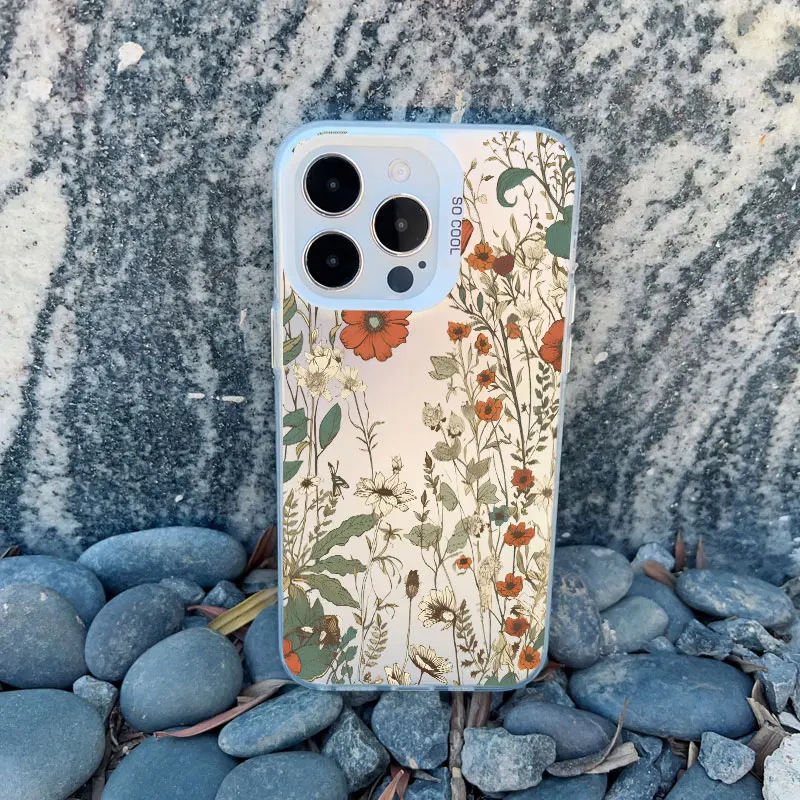Luxus Retro Blumen Blumen Handy hülle für iPhone 12 15 11 12 13 14 Pro Max 15 14 plus 13 Mini stoß feste matte Laser Rückseite – Detail 7