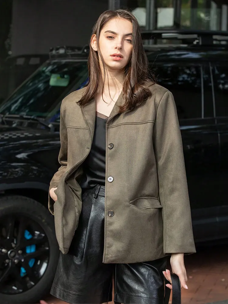 HH Autumn Jacket For Women Fashion Solid Suede Blazer Coat Long Sleeve Buttons Jackets Loose Casual Maternity Outfit Outwear