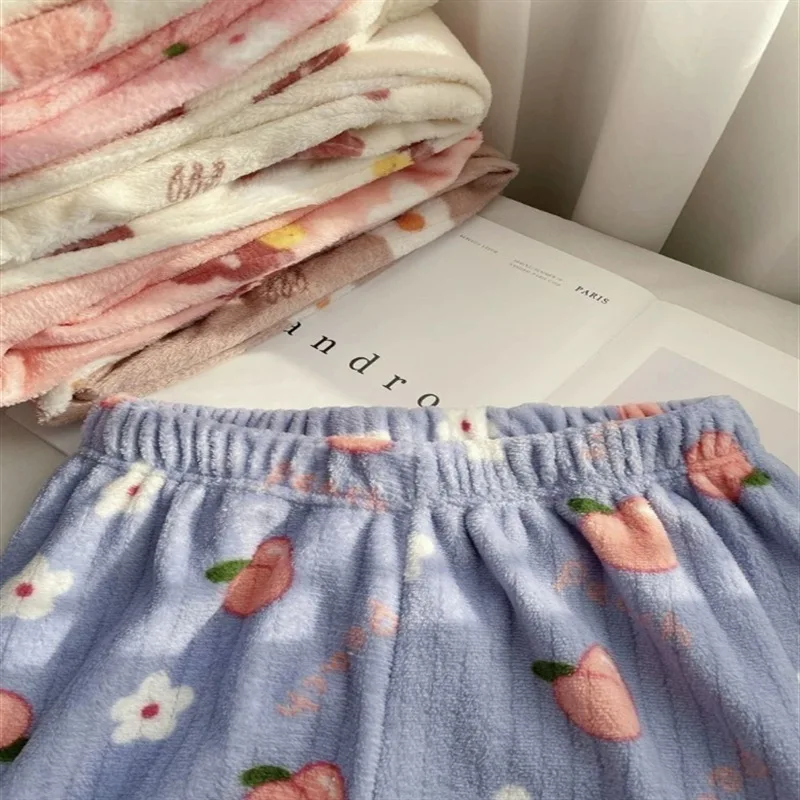 Autumn and Winter Women's New Pajama Pants Girls Student Sleeping Pants Warm Pants Coral Fleece Pants Thickened Warm Casual Home