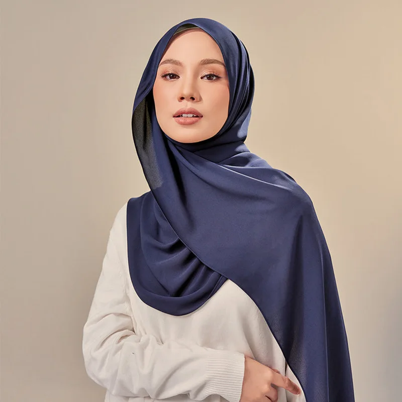 

New Solid Color Satin Hijab Curled Women's Long Silk Scarf Designer Scarf Women Luxury Foulard Muslim Lady Headscarf