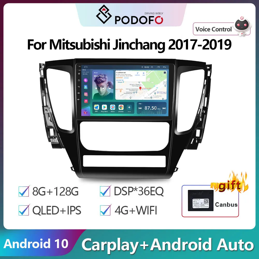 

Автомагнитола Podofo, мультимедийный видеоплеер на платформе Android 10 DSP с GPS-навигацией для Mitsubishi Jinchang 2017-2019 2din 4G WIFI Carplay