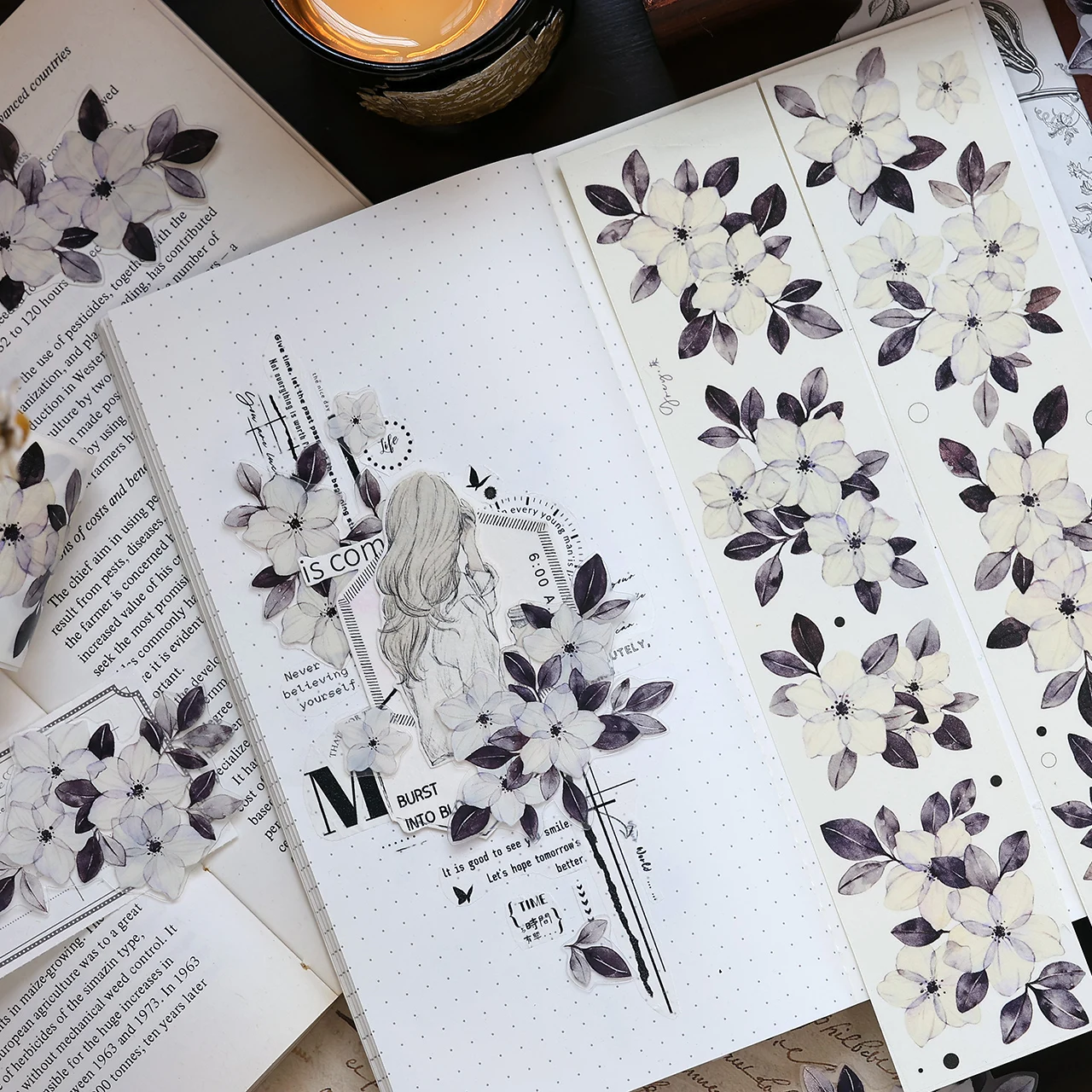 4.10 신제품 [꽃사계절] 레트로 4색 사이즈 꽃과 종이 PET 핸드북 스티커 테이프