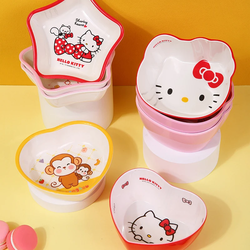 

Sanrio Hello Kitty Kawaii Cartoon Diamine Tableware Children's Rice Bowl Household Treasure Bao Bowl New Cute Anime Dinner Plate