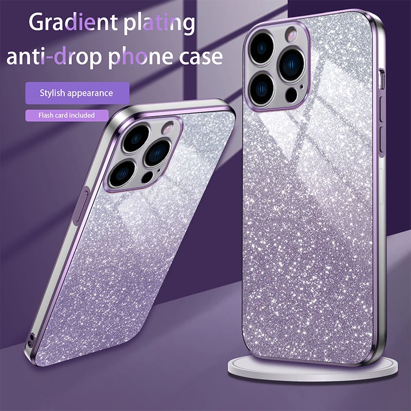 グラデーショングリッターメッキクリアフォンケース、Oppo reno