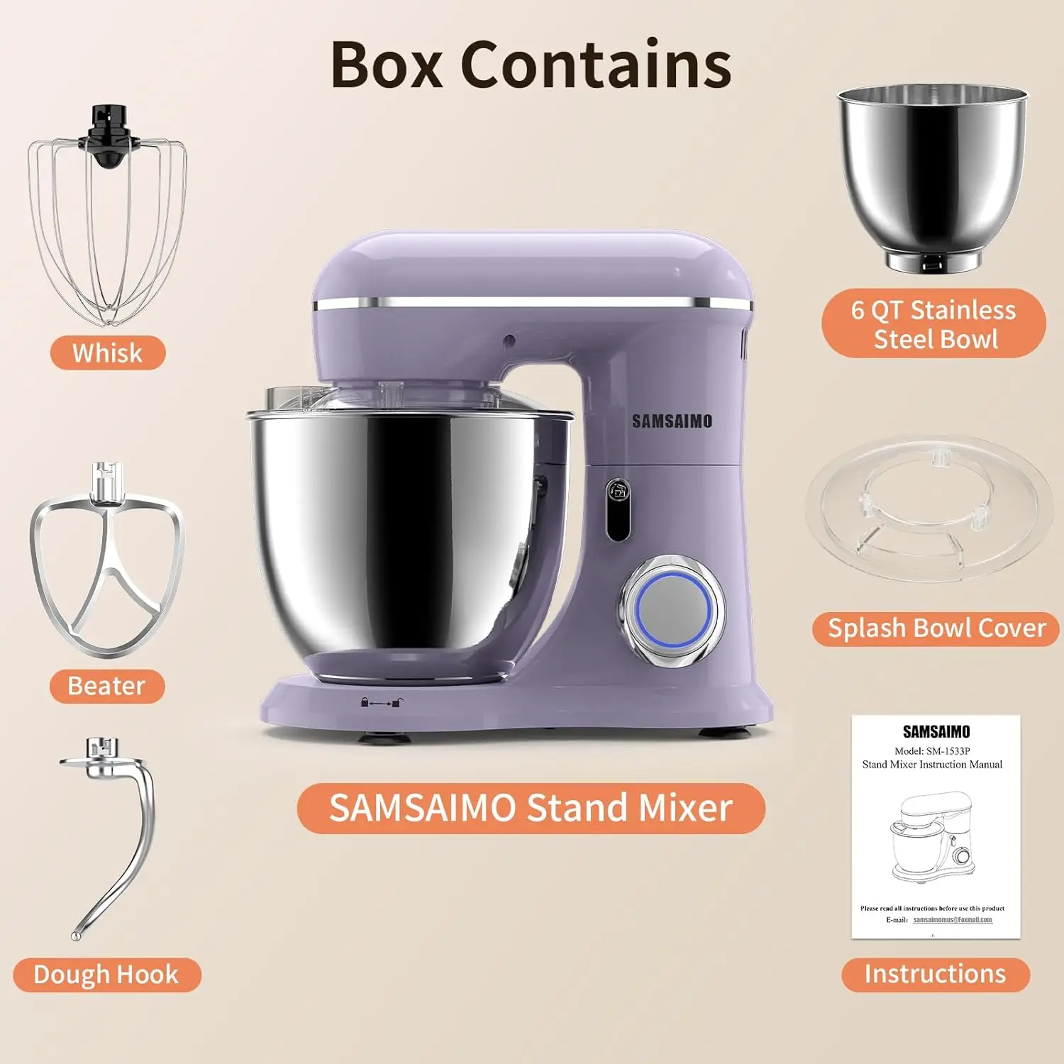 10-Speed With Pulse Button, Attachments include 6QT Bowl, Dough Hook, Beater, Whisk for Most Home Cooks, Vine Purple 2