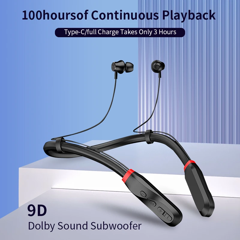

100 Hours Play Wireless Earphones Bluetooth 5.1 Headphones Neckband Headphone with Mic Stereo Earbuds Sport Headset Eithen