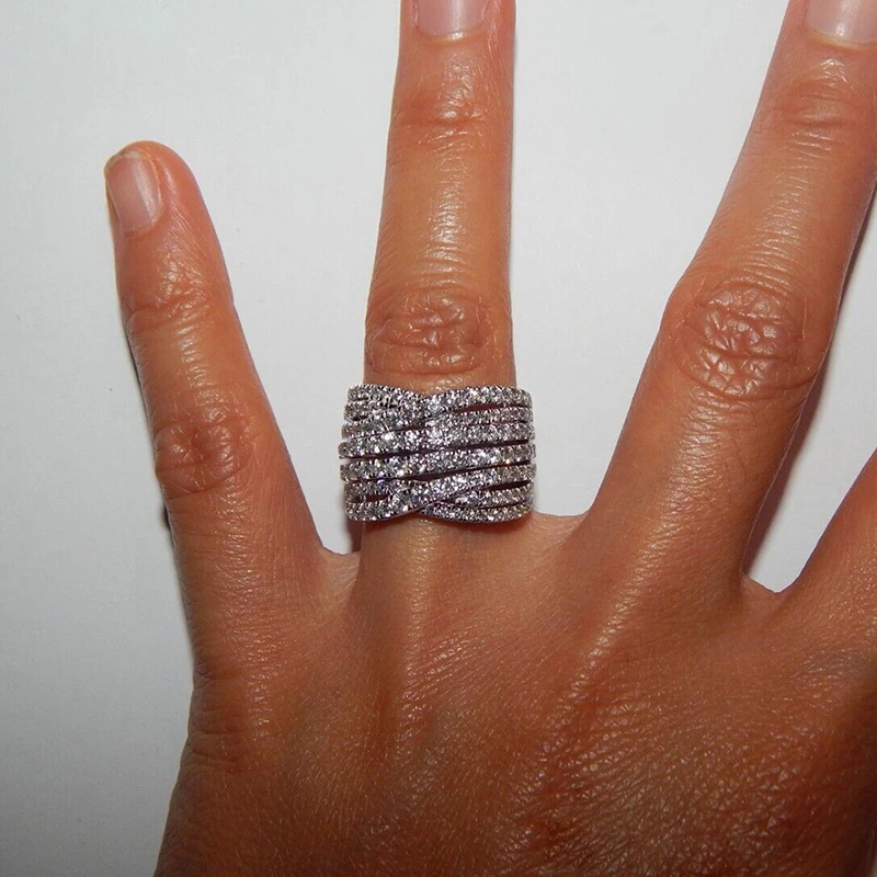 Huitan Trendy Multi-layer Cross Wide Ring Women Fashion