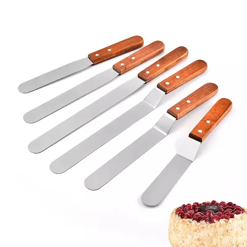 Cake Spatula with Wooden Handle Stainless Steel Baking Tool for Cupcakes Fondant Icing Kitchen Decorating and Pastry Making