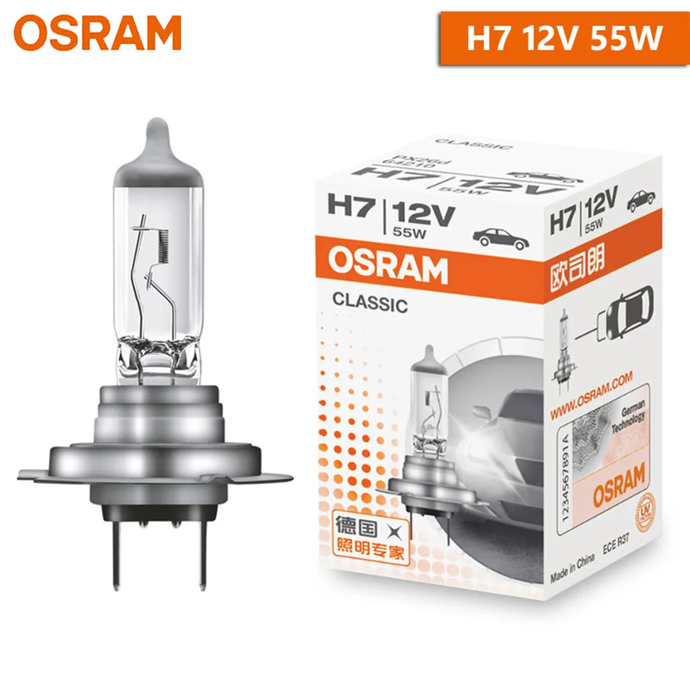 오스람 클래식 H7 64210 PX26d 원래 표준 Hi/lo 빔 자동차 램프 12V 55W 3200K 자동차 헤드 라이트 할로겐 전구 OEM 품질 (10 PCS)