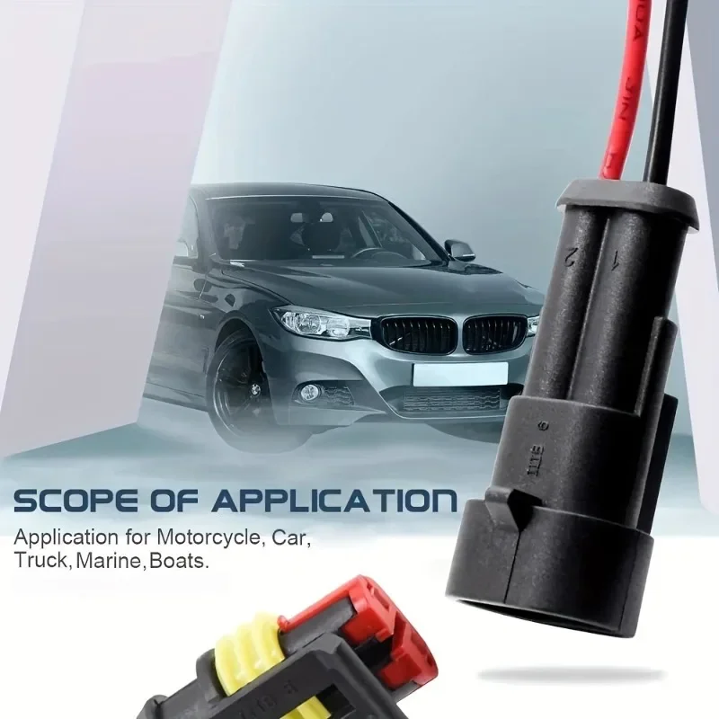 Waterproof 2-Pin Electrical Connector Plugs with Wire for Vehicles and Marine Use