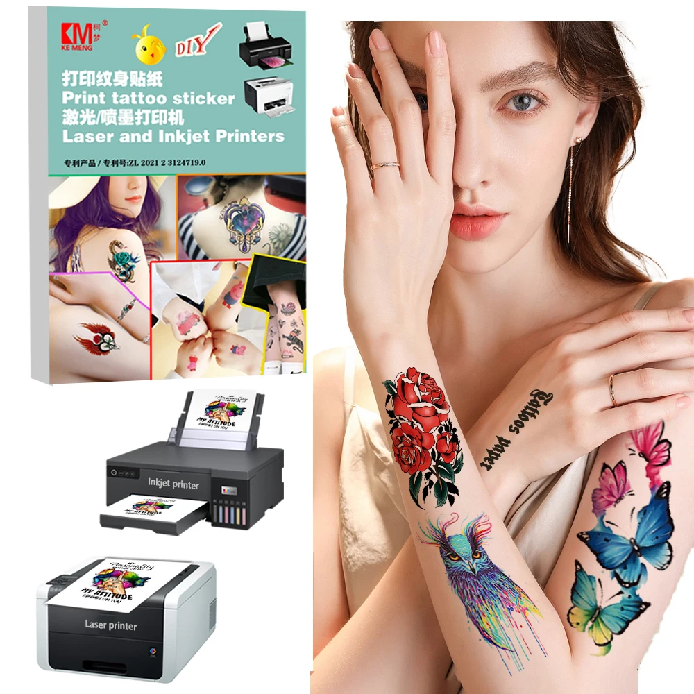 A4 Größe für Laser-und Tinten strahl drucker druckbare transparente Tattoos Druckpapier Transfer papier temporäre Tattoos Aufkleber – Detail 3