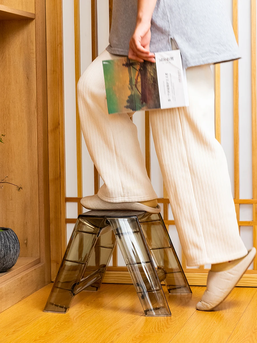 

Household multifunctional ladder transparent folding room built-in ladder stool herringbone ladder acrylic non-slip pedal ladder