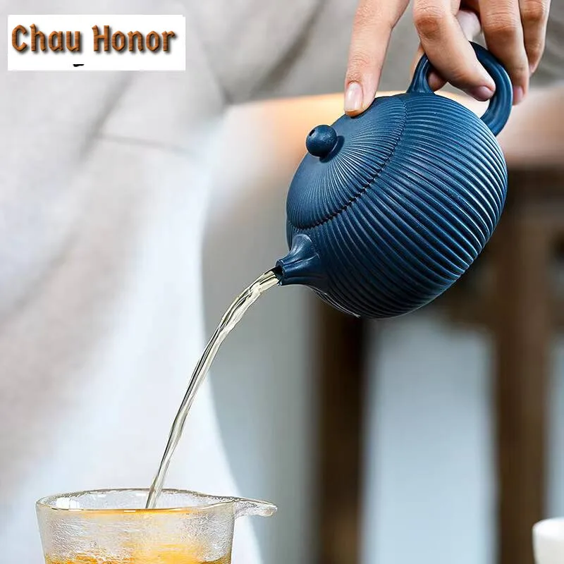 260ml Yixing Raw Ore Azure Clay Purple Clay Teapot Handmade Household Puer Kungfu Teaset Tea Ceremony Accessories Drinkware Gift