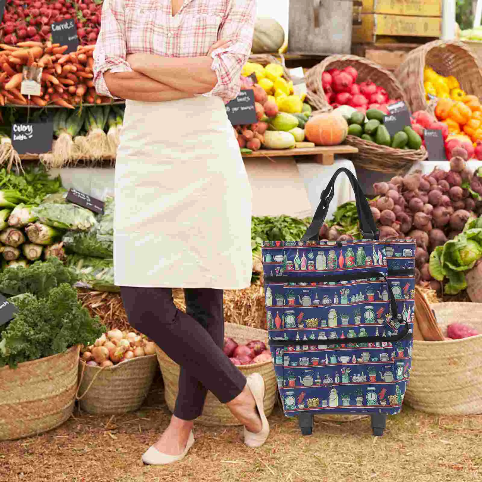 

Shopping Bag With Wheel For Trolley Foldable Large Capacity Supermarket Shopping Purchase Storage Bag For Shopping Carring Cart