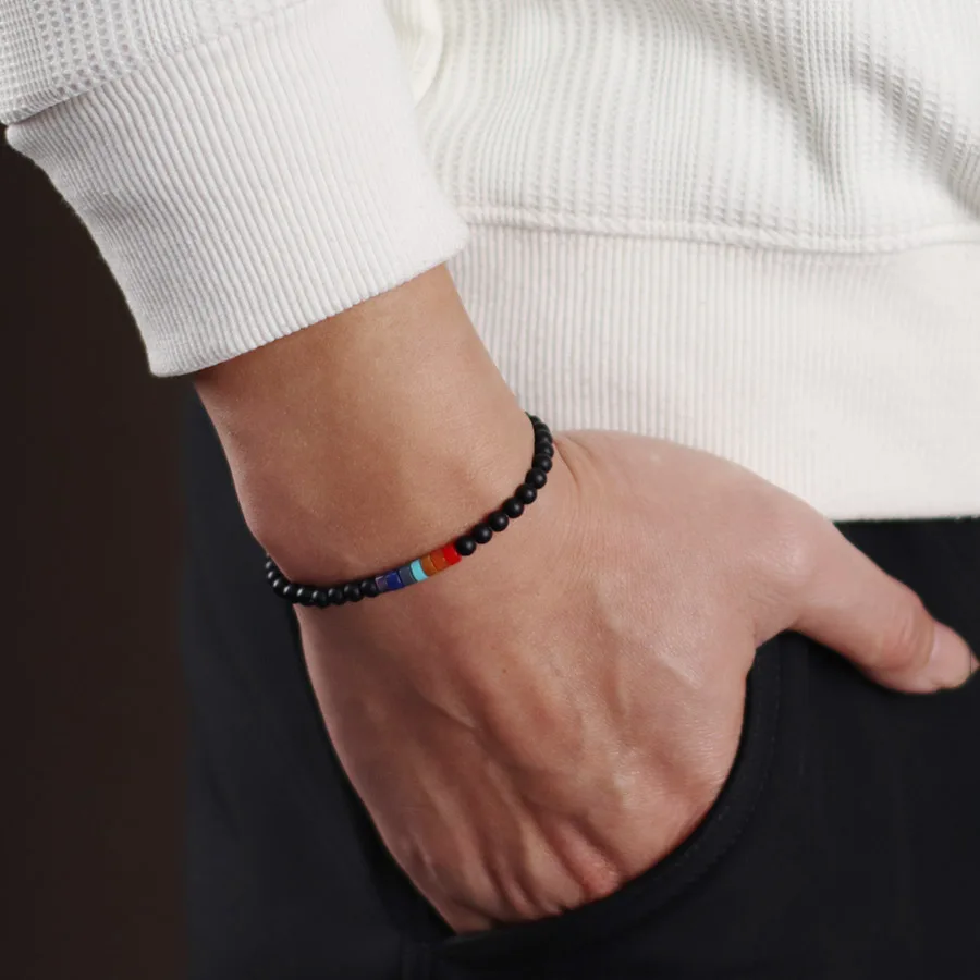 Men Volcanic Rock Beads Chakra Bracelet for Meditation