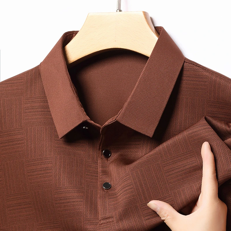 Neues Herren Business Casual Langarmhemd einfarbiges Polos hirt modisch atmungsaktiv bequem vielseitig Top – Detail 6