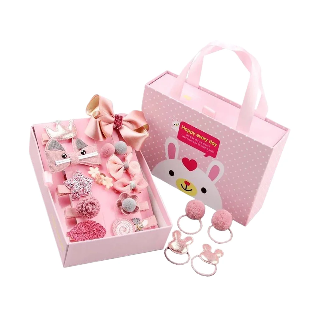 

18pcs Baby Girls Hair Clip Set Hair Rope Hair Ties Hair Ornament Headdress for Girls (Pink)