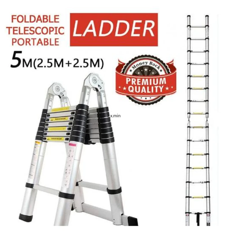 5M New Foldable Ladders Stable telescopic aluminum ladder Multi Purpose Industrial Herringbone Straight Ladder step HWC