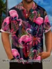 2023 Leaf and Flamingo Print Shirt For Men Hawaiian Casual Beach Short Sleeve Fashion Tops Male Blouse Summer Clothing 1