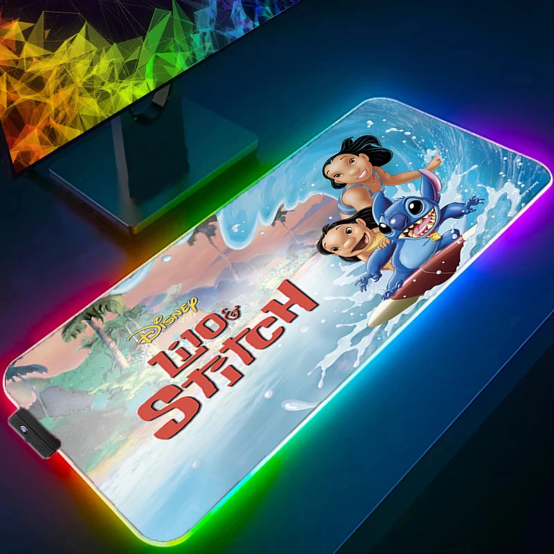 

Stitch Kawaii Gaming RGB Mouse Pad Mousepad Anime LED Mouse pad Gamer With Backlight Pc Accessories Custom HD Picture Desk Mat