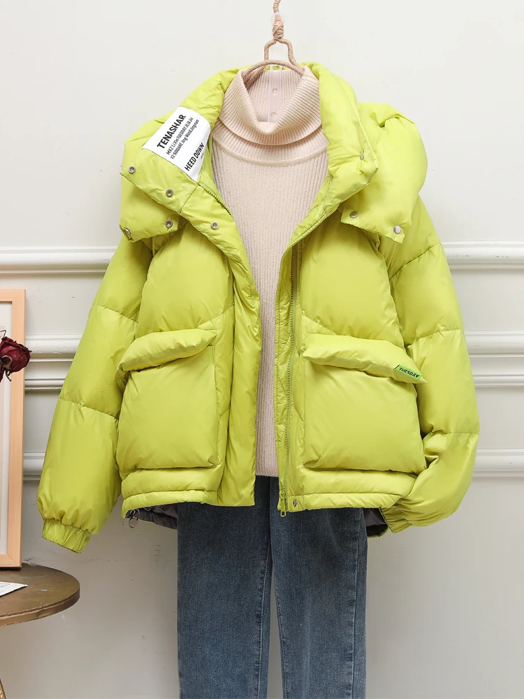 

TXii Winter Women's Down Coat Hooded Overcoat Female Shiny Parkas 90% White Duck Down Jacket Zipper Feather Puffer Outwear