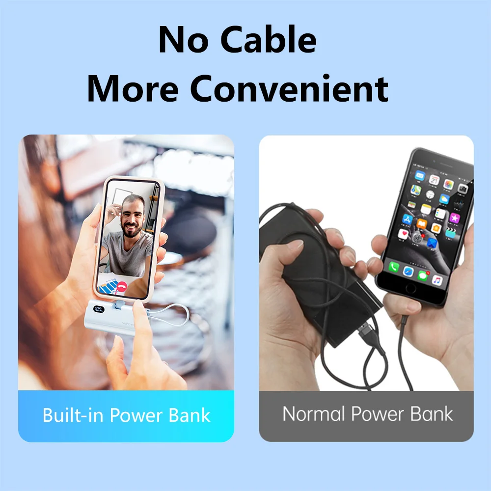 Power Bank 3 in 1 Mini External 4800mAh 22.5W Type C PD Charger For iPhone16 Xiaomi Vention