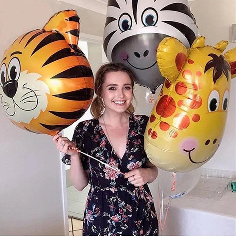 

1Pc Jungle Animal Ballons Tiger Lion Monkey Zebra Giraffe Cow Air Helium Balloon Kids Safari Birthday Party Decor Supplies Gift